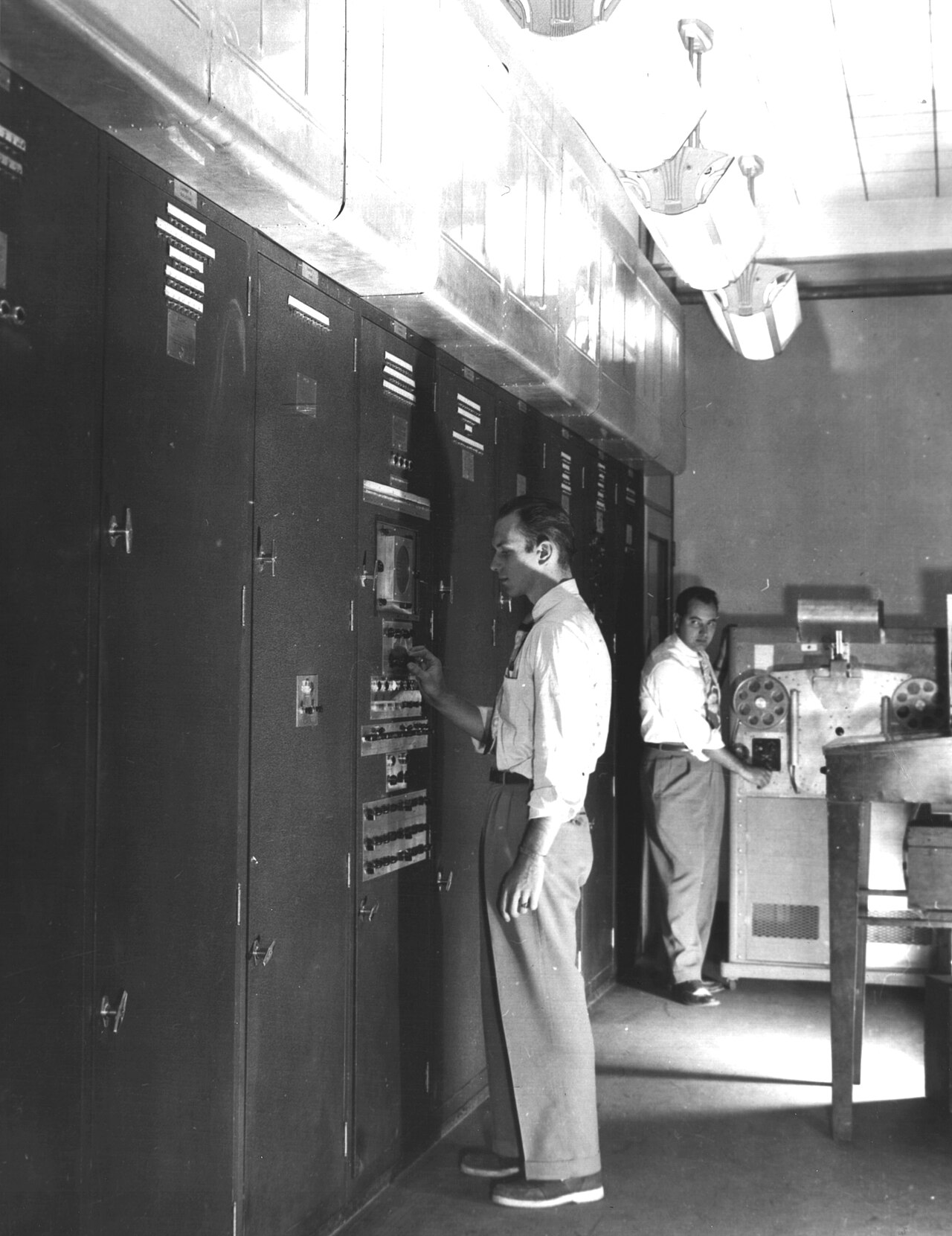 The EDVAC computer installed at the U.S. Army Ballistic Research Laboratory, with two operators.